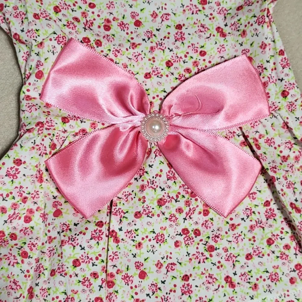 Xiharoom NWOT White Ditsy Floral Dog/Pet Dress with Pink Bow